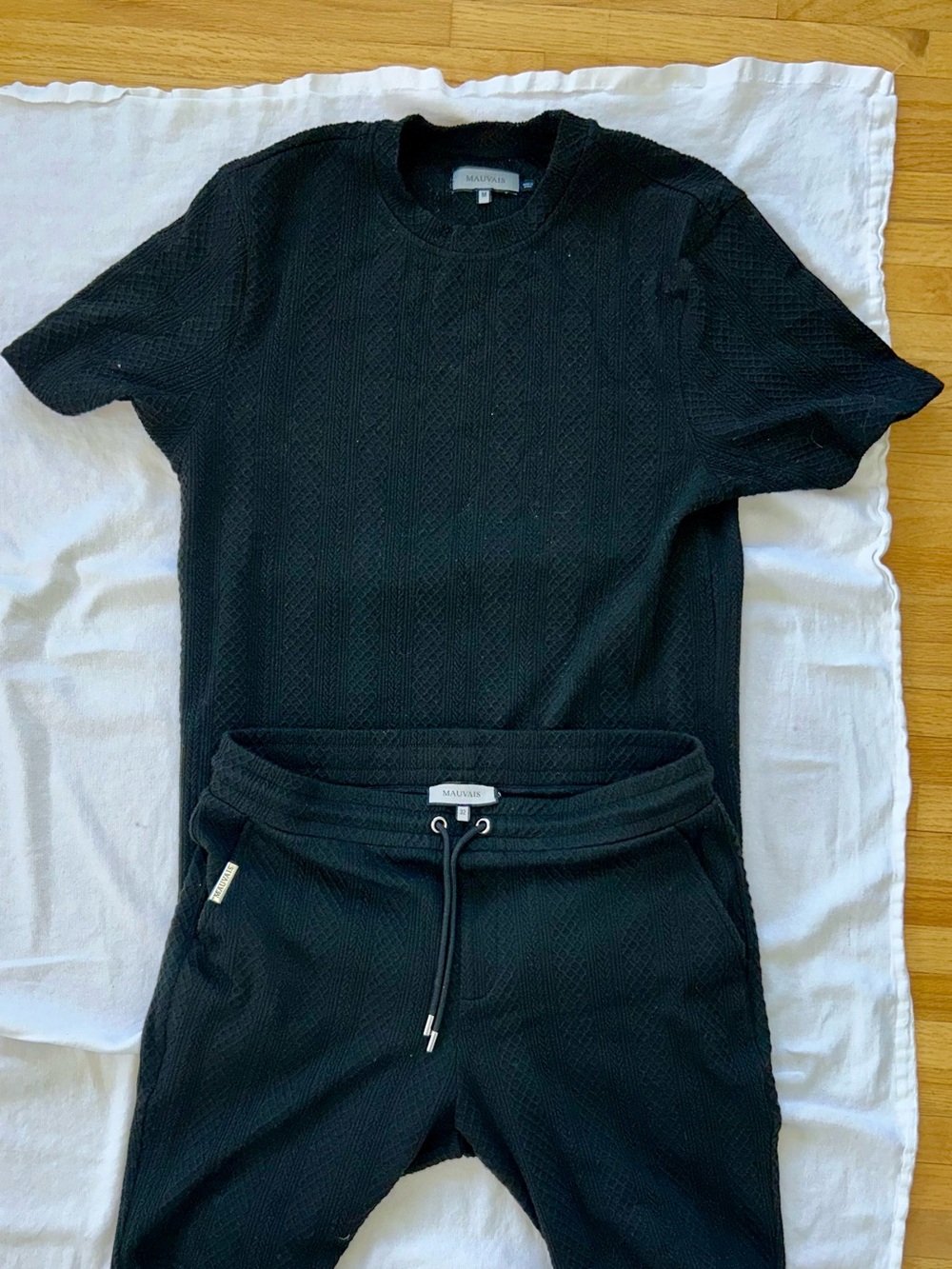Mauvais Black Textured Knit Tee & Drawstring Short  Set